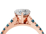 Rose gold Heart Cut Diamond Cathedral Solitaire Ring with Round with Blue Topaz side stone Pavé Band_4