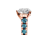 Rose gold Heart Cut Diamond Cathedral Solitaire Ring with Round with Blue Topaz side stone Pavé Band_5
