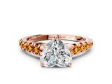 Rose gold Heart Cut Diamond Cathedral Solitaire Ring with Round with Citrine side stone Pavé Band_24
