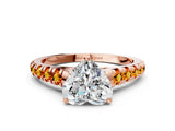 Rose gold Heart Cut Diamond Cathedral Solitaire Ring with Round with Citrine side stone Pavé Band_36