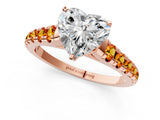 Rose gold Heart Cut Diamond Cathedral Solitaire Ring with Round with Citrine side stone Pavé Band_37