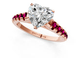 Rose gold Heart Cut Diamond Cathedral Solitaire Ring with Round with Garnet side stone Pavé Band_13