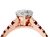 Rose gold Heart Cut Diamond Cathedral Solitaire Ring with Round with Garnet side stone Pavé Band_16