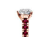 Rose gold Heart Cut Diamond Cathedral Solitaire Ring with Round with Garnet side stone Pavé Band_17