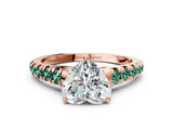 Rose gold Heart Cut Diamond Cathedral Solitaire Ring with Round with Green Sapphire side stone Pavé Band_12