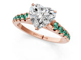 Rose gold Heart Cut Diamond Cathedral Solitaire Ring with Round with Green Sapphire side stone Pavé Band_13