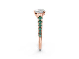 Rose gold Heart Cut Diamond Cathedral Solitaire Ring with Round with Green Sapphire side stone Pavé Band_14