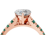 Rose gold Heart Cut Diamond Cathedral Solitaire Ring with Round with Green Sapphire side stone Pavé Band_16