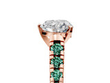 Rose gold Heart Cut Diamond Cathedral Solitaire Ring with Round with Green Sapphire side stone Pavé Band_17