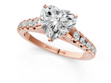 Rose gold Heart Cut Diamond Cathedral Solitaire Ring with Round with Moissanite side stone Pavé Band_13