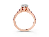 Rose gold Heart Cut Diamond Cathedral Solitaire Ring with Round with Morganite side stone Pavé Band_15