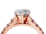Rose gold Heart Cut Diamond Cathedral Solitaire Ring with Round with Morganite side stone Pavé Band_16