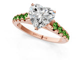 Rose gold Heart Cut Diamond Cathedral Solitaire Ring with Round with Peridot side stone Pavé Band_1
