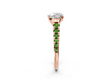 Rose gold Heart Cut Diamond Cathedral Solitaire Ring with Round with Peridot side stone Pavé Band_2