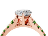 Rose gold Heart Cut Diamond Cathedral Solitaire Ring with Round with Peridot side stone Pavé Band_4