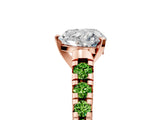 Rose gold Heart Cut Diamond Cathedral Solitaire Ring with Round with Peridot side stone Pavé Band_5