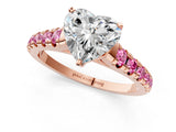 Rose gold Heart Cut Diamond Cathedral Solitaire Ring with Round with Pink Sapphire side stone Pavé Band_13