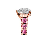 Rose gold Heart Cut Diamond Cathedral Solitaire Ring with Round with Pink Sapphire side stone Pavé Band_17