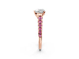 Rose gold Heart Cut Diamond Cathedral Solitaire Ring with Round with Pink Sapphire side stone Pavé Band_21