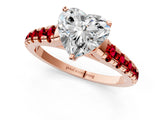 Rose gold Heart Cut Diamond Cathedral Solitaire Ring with Round with Ruby side stone Pavé Band_25