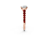 Rose gold Heart Cut Diamond Cathedral Solitaire Ring with Round with Ruby side stone Pavé Band_26