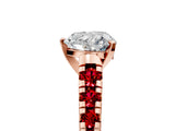 Rose gold Heart Cut Diamond Cathedral Solitaire Ring with Round with Ruby side stone Pavé Band_29