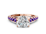 Rose gold Heart Cut Diamond Cathedral Solitaire Ring with Round with Tanzanite side stone Pavé Band