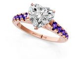 Rose gold Heart Cut Diamond Cathedral Solitaire Ring with Round with Tanzanite side stone Pavé Band_1