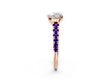 Rose gold Heart Cut Diamond Cathedral Solitaire Ring with Round with Tanzanite side stone Pavé Band_2