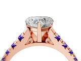 Rose gold Heart Cut Diamond Cathedral Solitaire Ring with Round with Tanzanite side stone Pavé Band_4