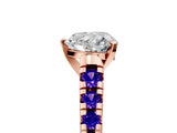 Rose gold Heart Cut Diamond Cathedral Solitaire Ring with Round with Tanzanite side stone Pavé Band_5