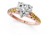 Rose gold Heart Cut Diamond Cathedral Solitaire Ring with Round with Yellow Sapphire side stone Pavé Band_56