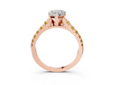 Rose gold Heart Cut Diamond Cathedral Solitaire Ring with Round with Yellow Sapphire side stone Pavé Band_58