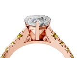 Rose gold Heart Cut Diamond Cathedral Solitaire Ring with Round with Yellow Sapphire side stone Pavé Band_59