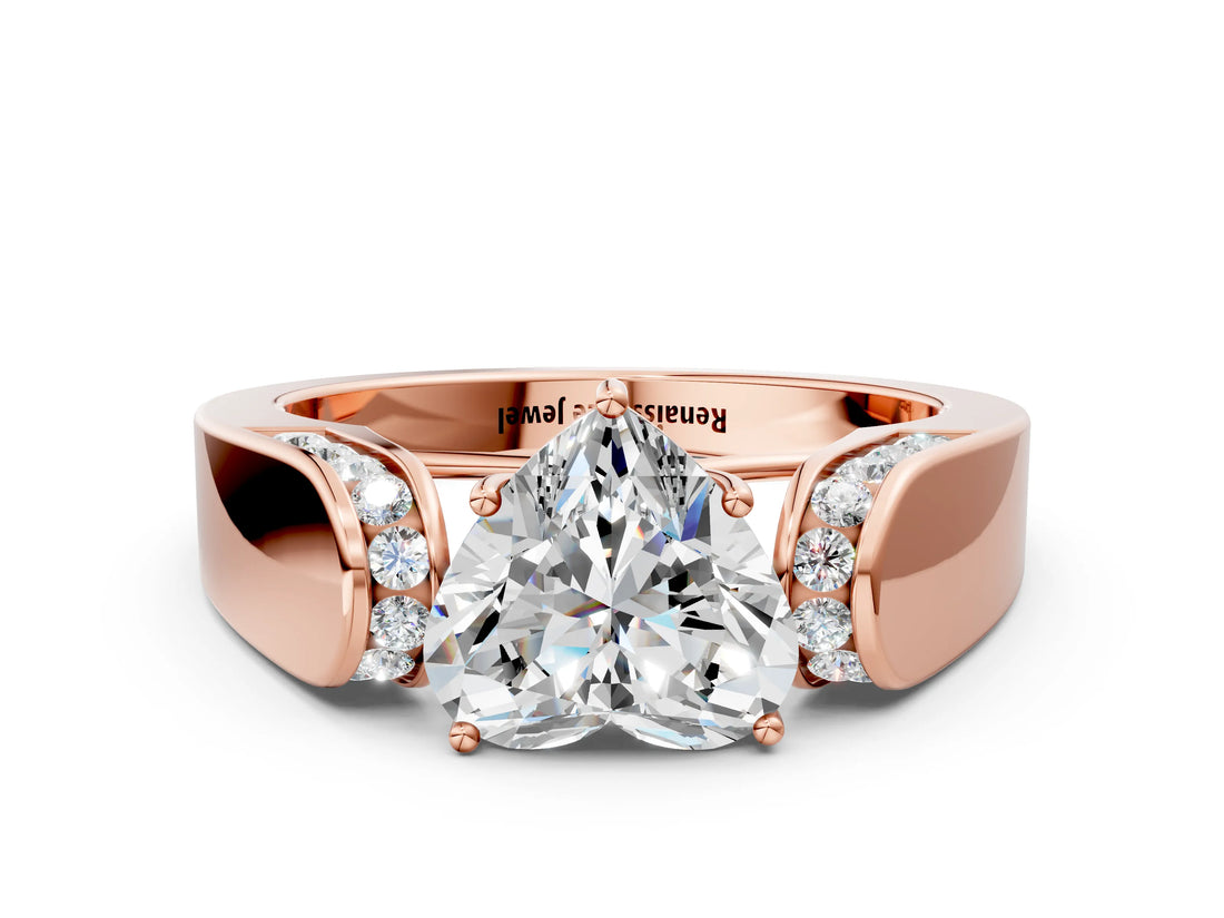 Rose gold Heart Cut Diamond Channel Set Solitaire Ring with Four-Prong Setting_12