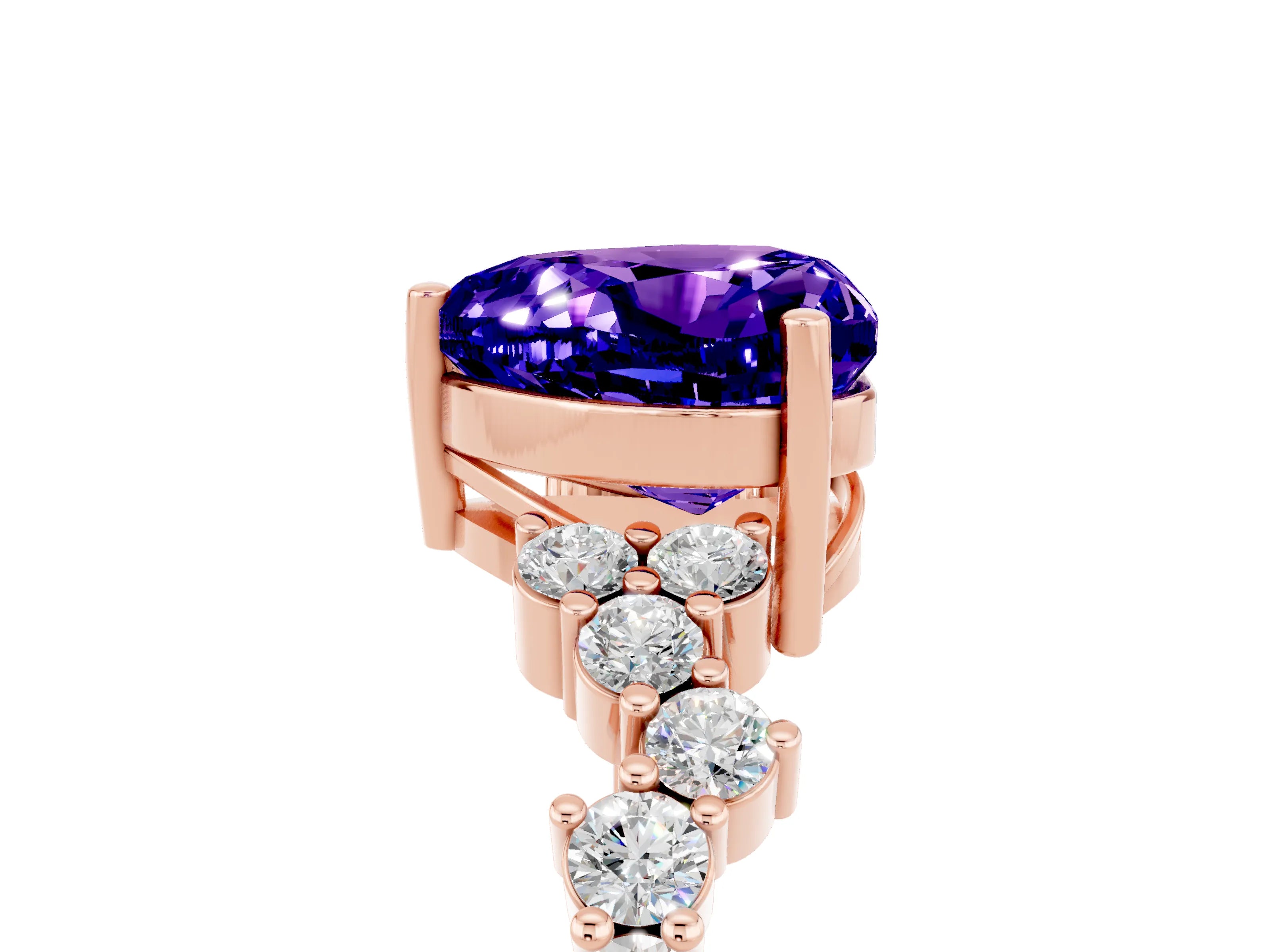Rose gold Heart Cut Diamond Cluster Pavé Band with Four-Prong Setting_17