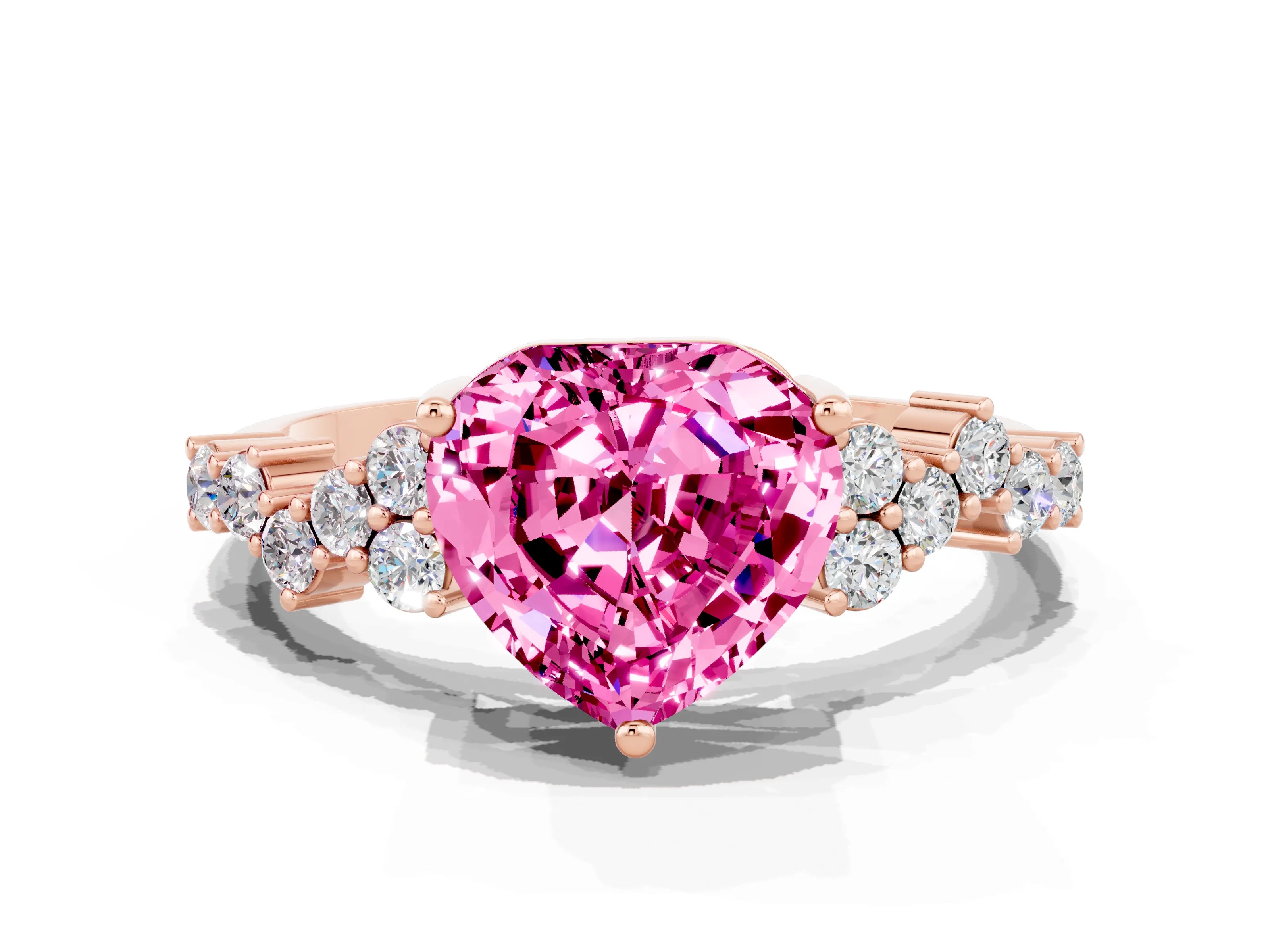 Rose gold Heart Cut Diamond Cluster Pavé Band with Four-Prong Setting_18