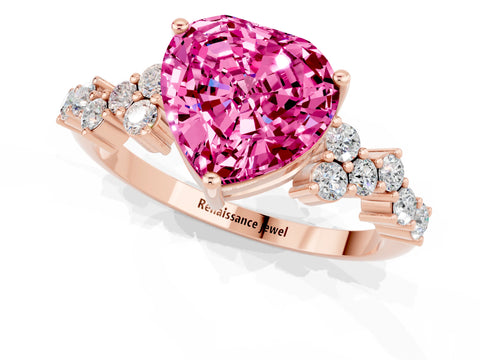 Rose gold Heart Cut Diamond Cluster Pavé Band with Four-Prong Setting_19