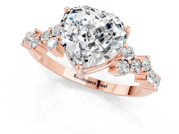 Rose gold Heart Cut Moissanite Scattered Round Accent Ring with Prong Setting