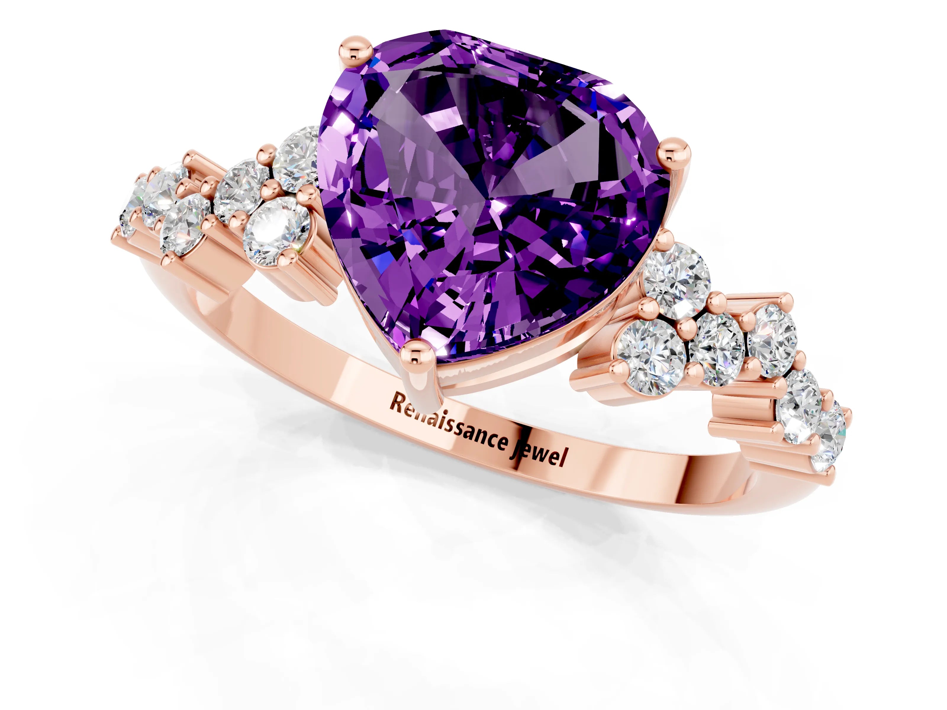 Rose gold Heart Cut Diamond Cluster Pavé Band with Four-Prong Setting_1