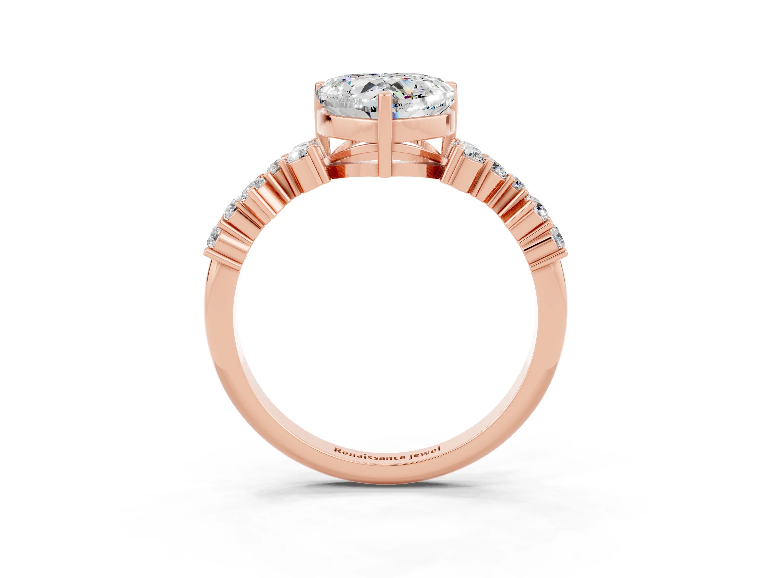 Rose gold Heart Cut Diamond Cluster Pavé Band with Four-Prong Setting_21