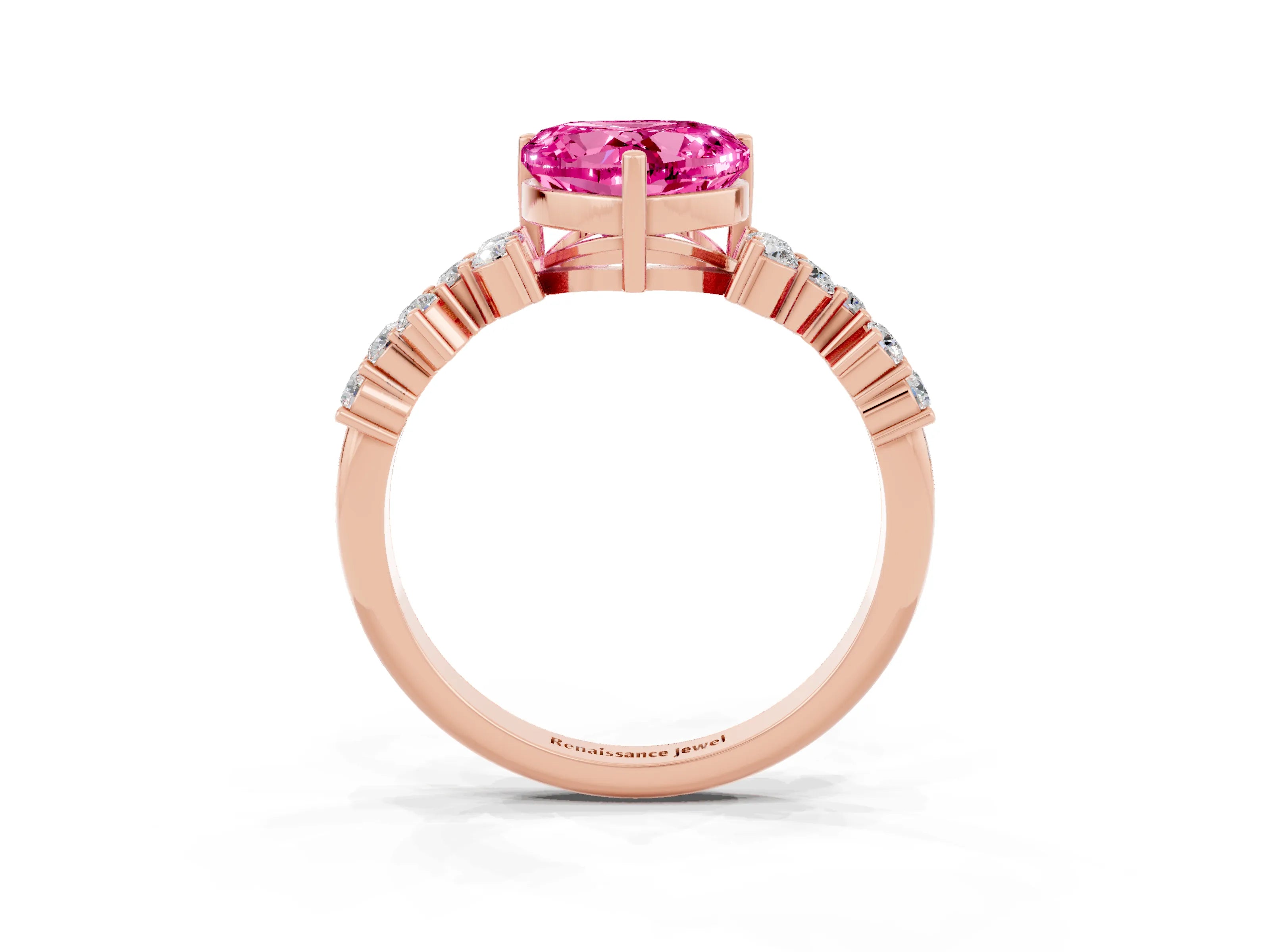 Rose gold Heart Cut Diamond Cluster Pavé Band with Four-Prong Setting_21