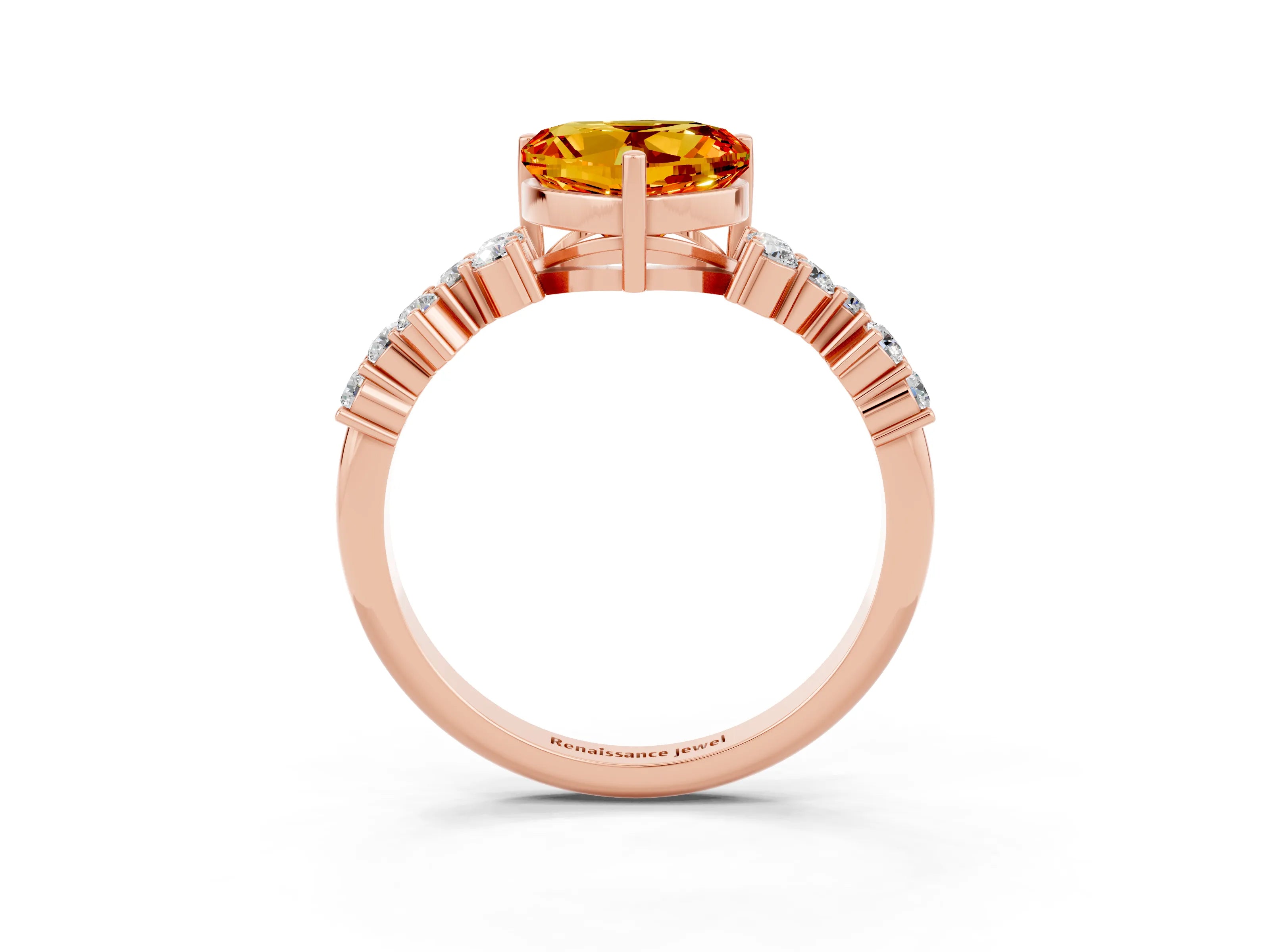 Rose gold Heart Cut Diamond Cluster Pavé Band with Four-Prong Setting_21