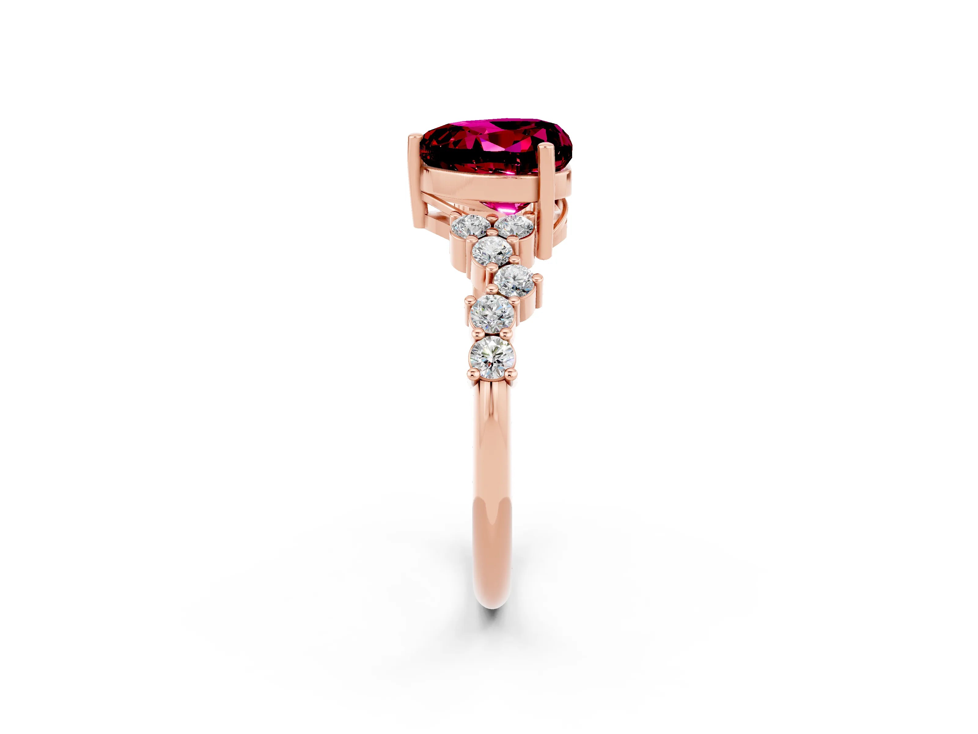 Rose gold Heart Cut Diamond Cluster Pavé Band with Four-Prong Setting_2