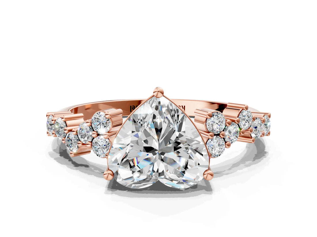 Rose gold Heart Cut Diamond Cluster Pavé Band with Four-Prong Setting_3