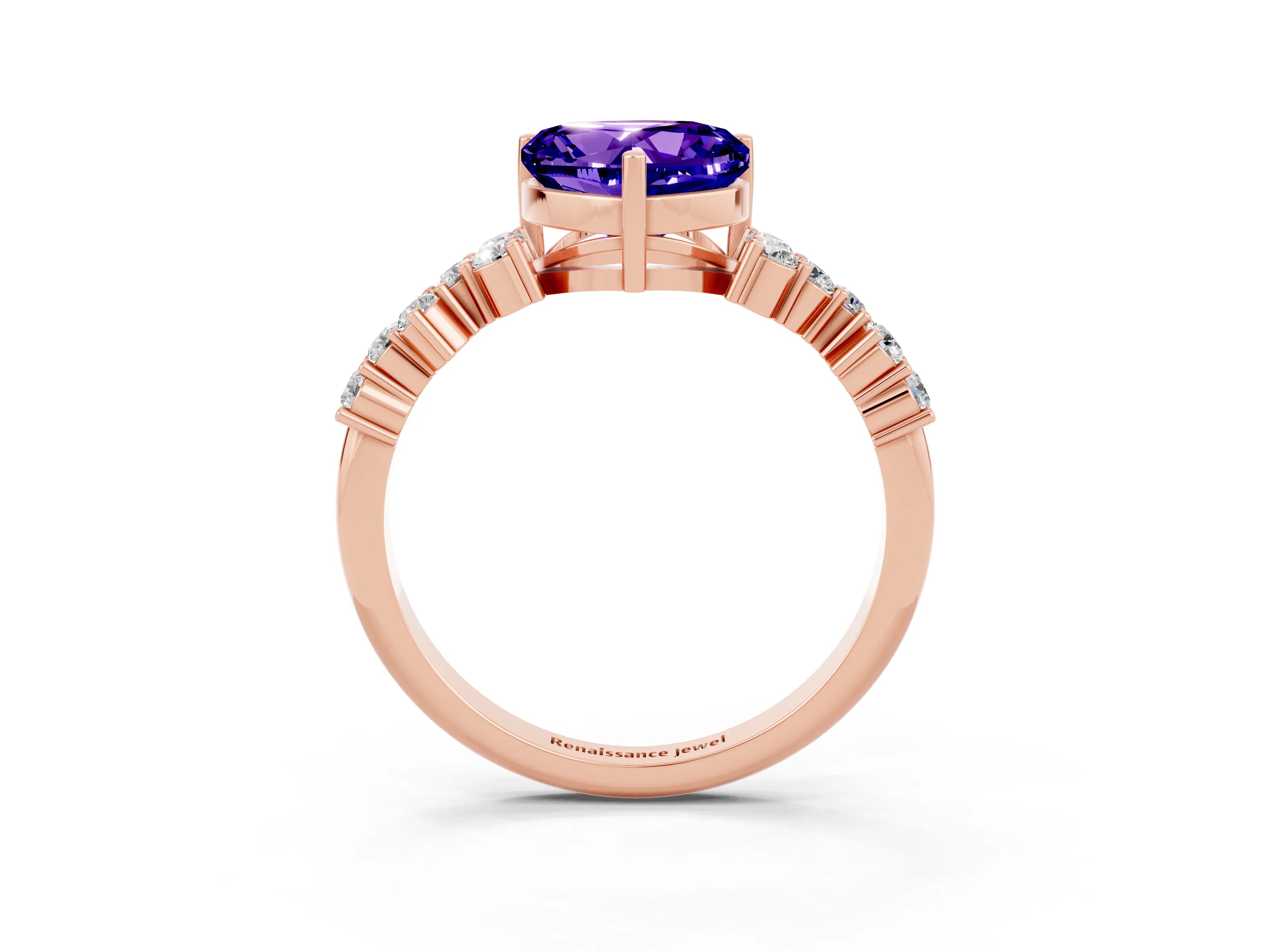 Rose gold Heart Cut Diamond Cluster Pavé Band with Four-Prong Setting_3