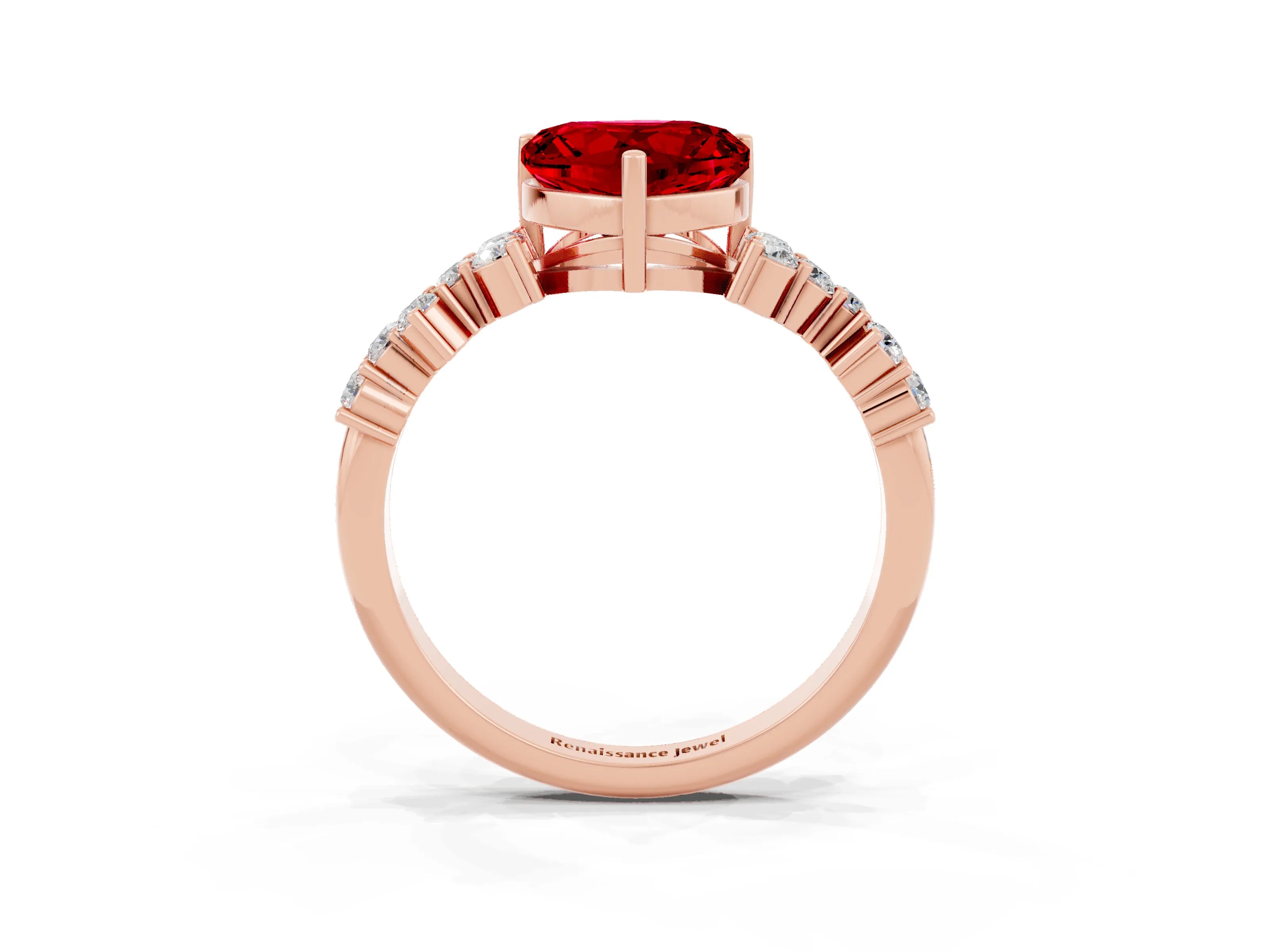 Rose gold Heart Cut Diamond Cluster Pavé Band with Four-Prong Setting_3