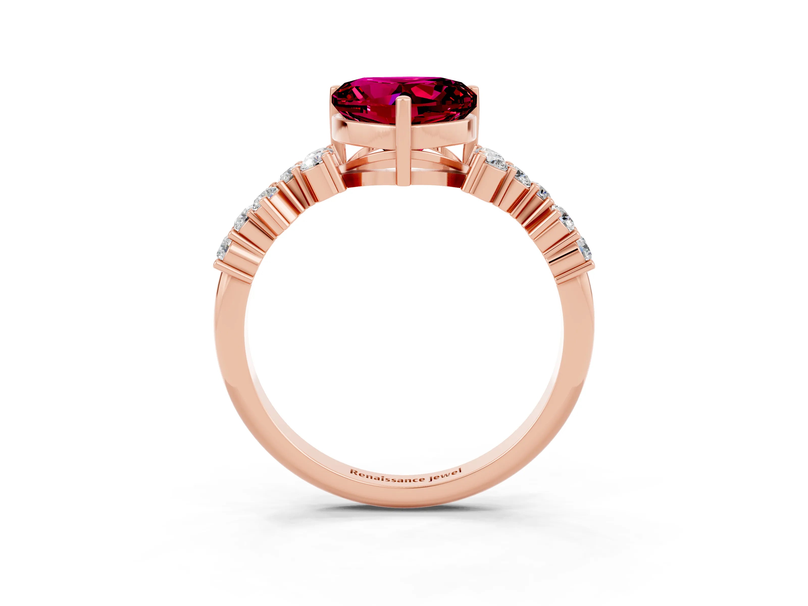 Rose gold Heart Cut Diamond Cluster Pavé Band with Four-Prong Setting_3