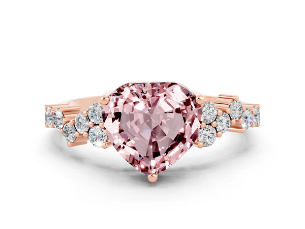 Rose gold Heart Cut Diamond Cluster Pavé Band with Four-Prong Setting