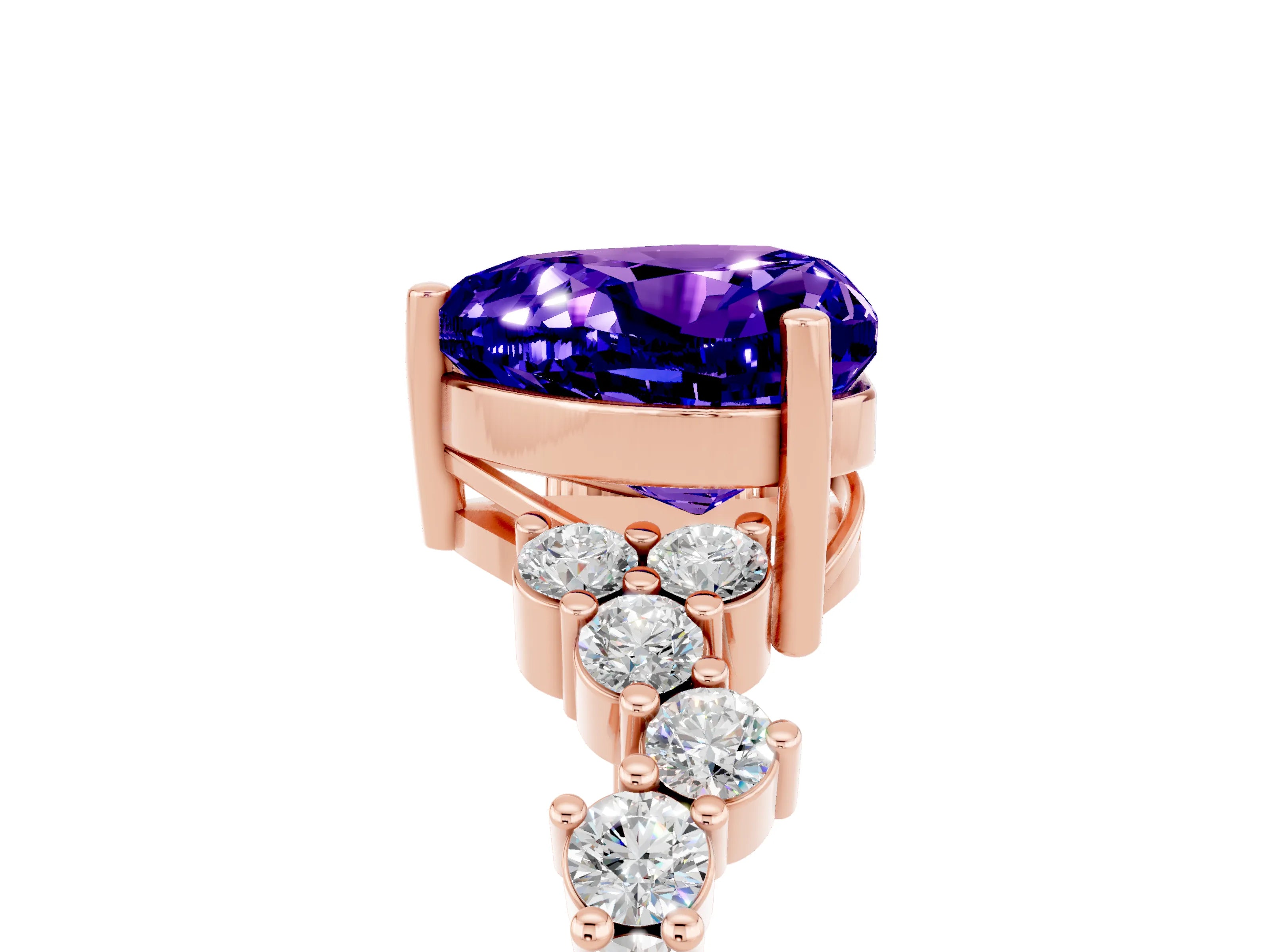 Rose gold Heart Cut Diamond Cluster Pavé Band with Four-Prong Setting_5